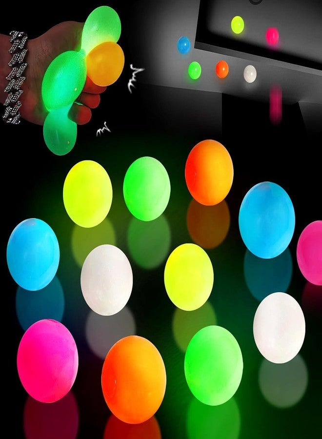 KickZu 6Pcs Glowing Sticky Balls, Stress Relieving Glow in The Dark Stick to The Ceiling, Rubber Glow Sticky Ball, Sensory Stress Toy, Fidget Toys for Adults Kids, Sticky Balls on Walls for Kids - Image 1